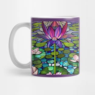 Stained Glass Lotus Flower Among Lily Pads Mug